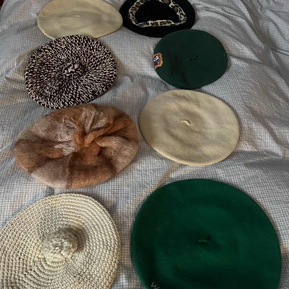 Elegant Women's Beret Collection - Green, Cream, Brown mohair